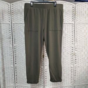 Ava & Viv Womens 1X Jogger Pants Olive Green Fleece Pull On Stretch